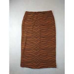 MNG Suit Pencil Skirt Tiger Striped Women's Small Midi Brown Orange